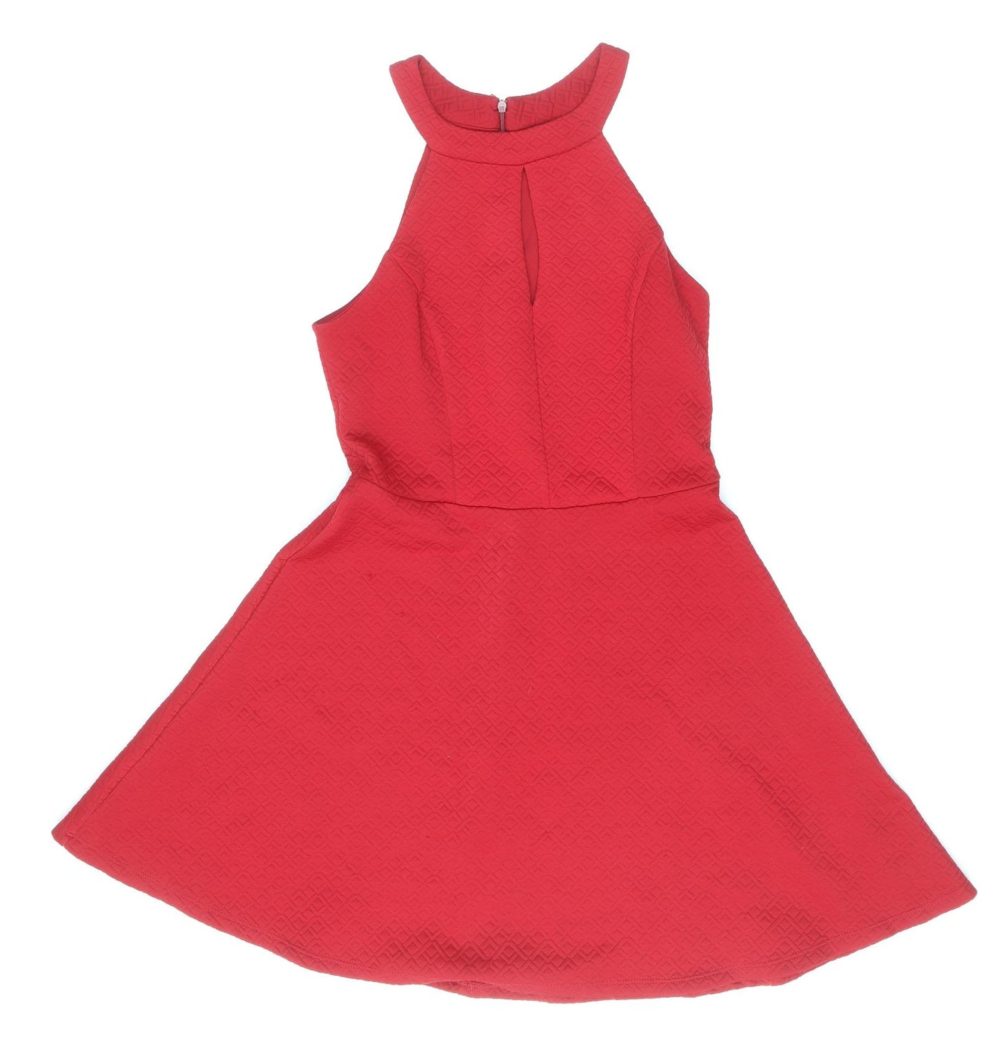 New Look Womens Red Polyester Skater Dress Size 10 Halter Zip