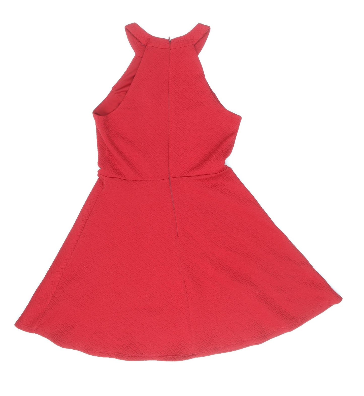 New Look Womens Red Polyester Skater Dress Size 10 Halter Zip