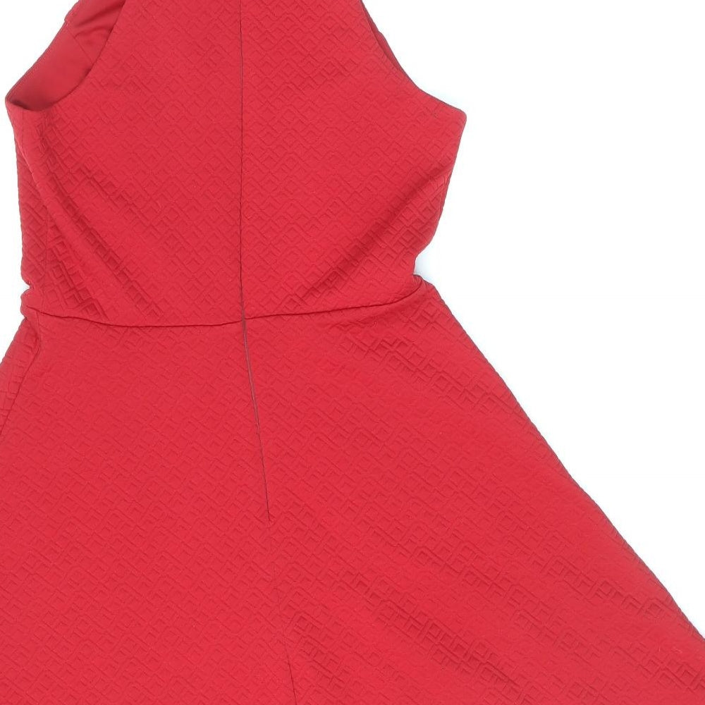 New Look Womens Red Polyester Skater Dress Size 10 Halter Zip