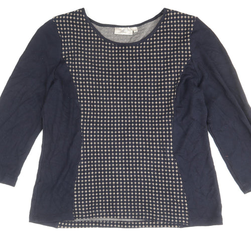 CC Womens Blue Geometric Cotton Basic Blouse Size L Scoop Neck