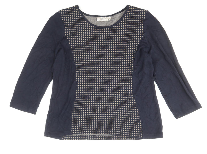 CC Womens Blue Geometric Cotton Basic Blouse Size L Scoop Neck