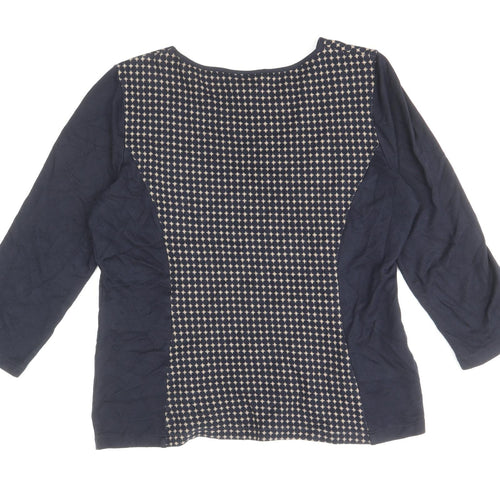 CC Womens Blue Geometric Cotton Basic Blouse Size L Scoop Neck