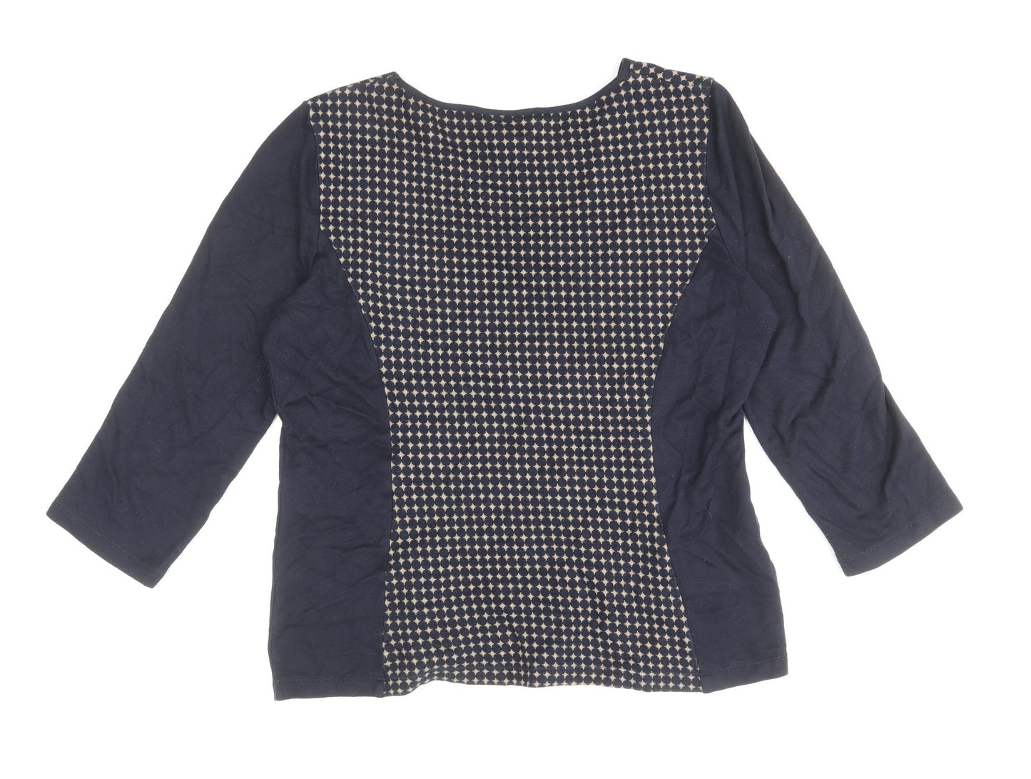 CC Womens Blue Geometric Cotton Basic Blouse Size L Scoop Neck