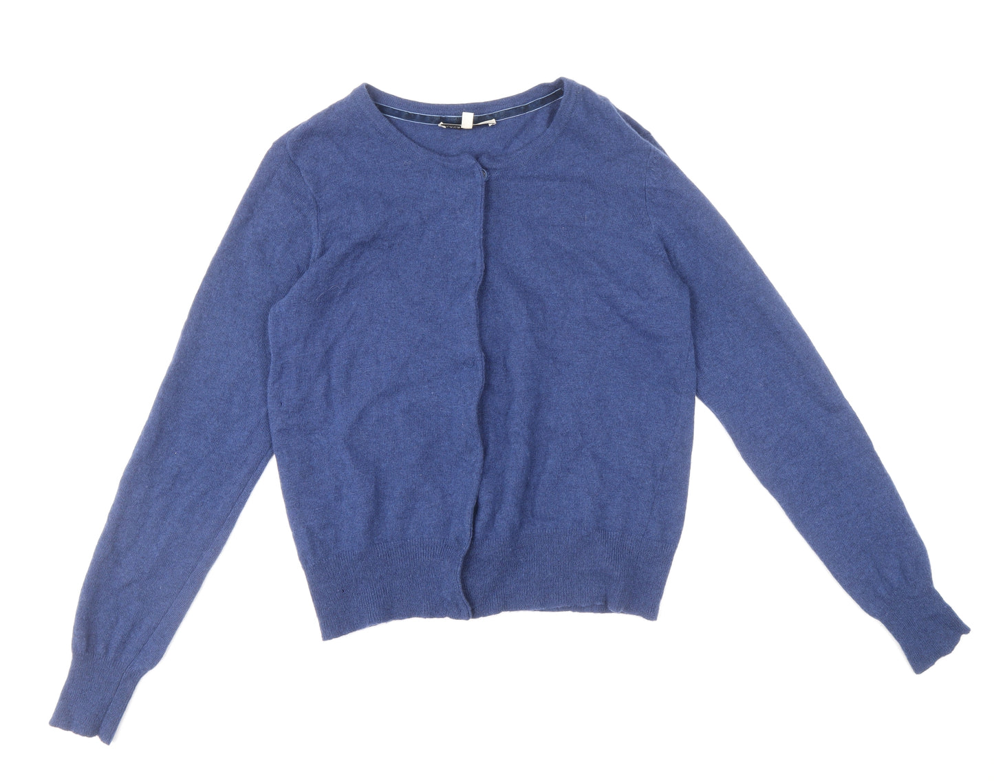 Laura Ashley Womens Blue Round Neck Wool Cardigan Jumper Size 14