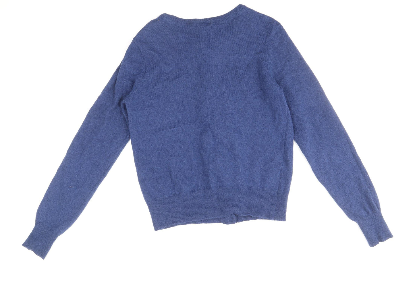Laura Ashley Womens Blue Round Neck Wool Cardigan Jumper Size 14