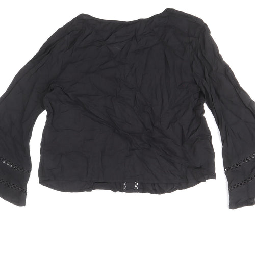 Boohoo Womens Black Viscose Basic Blouse Size 10 Boat Neck - Flute Sleeve