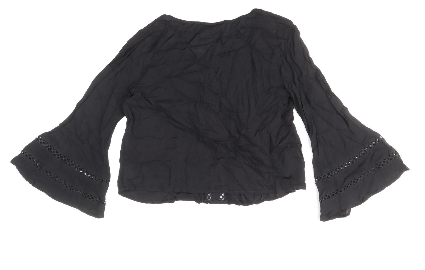 Boohoo Womens Black Viscose Basic Blouse Size 10 Boat Neck - Flute Sleeve