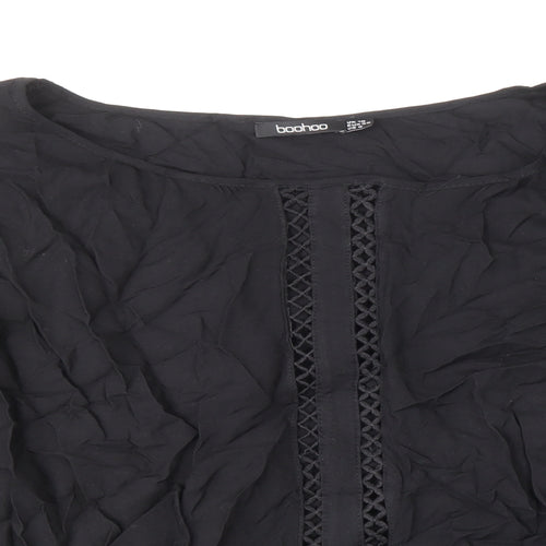 Boohoo Womens Black Viscose Basic Blouse Size 10 Boat Neck - Flute Sleeve