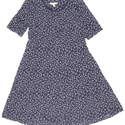ISSAC MIZRAH Womens Blue Polka Dot Cotton A-Line Size L Boat Neck Pullover