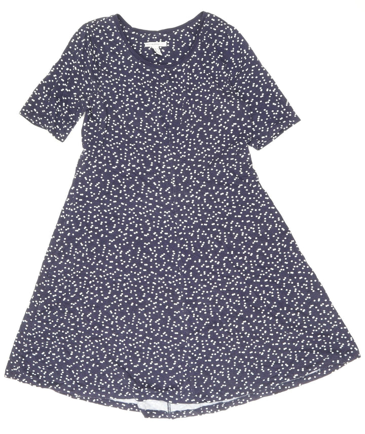 ISSAC MIZRAH Womens Blue Polka Dot Cotton A-Line Size L Boat Neck Pullover