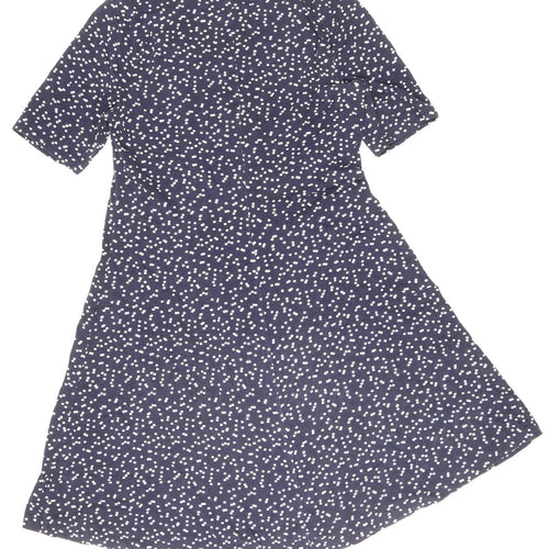 ISSAC MIZRAH Womens Blue Polka Dot Cotton A-Line Size L Boat Neck Pullover