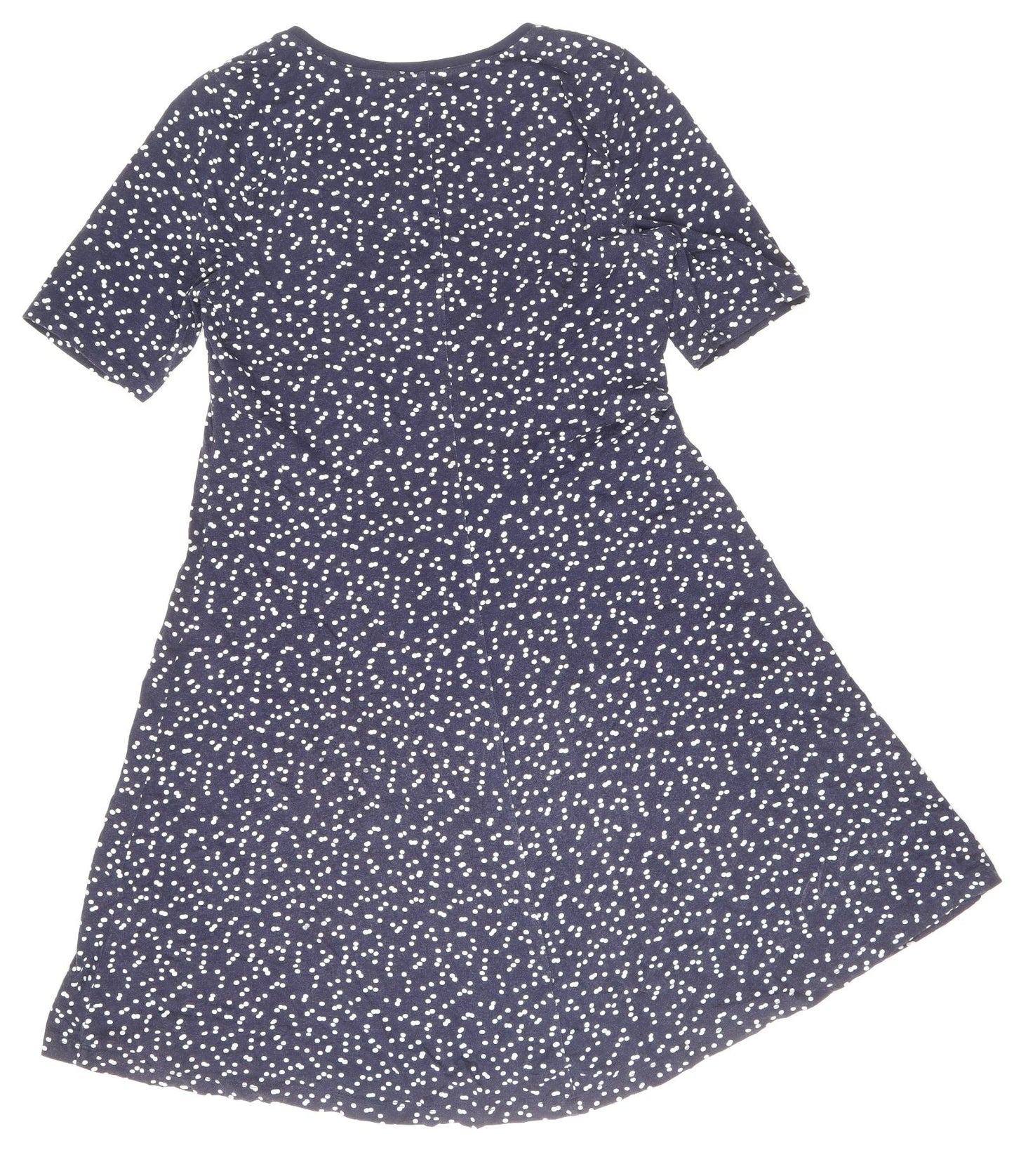ISSAC MIZRAH Womens Blue Polka Dot Cotton A-Line Size L Boat Neck Pullover