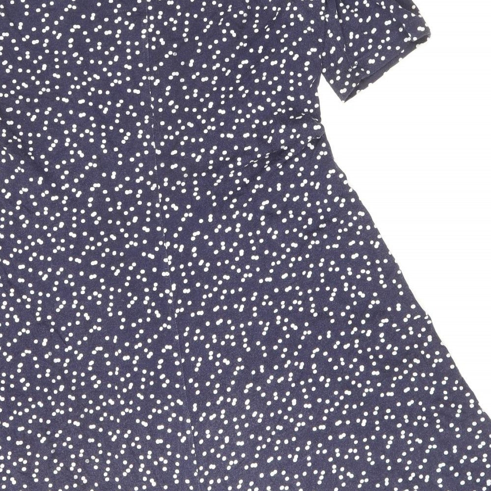 ISSAC MIZRAH Womens Blue Polka Dot Cotton A-Line Size L Boat Neck Pullover