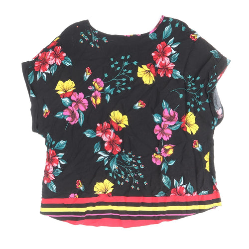 Peacocks Womens Multicoloured Floral Viscose Basic Blouse Size 12 Scoop Neck
