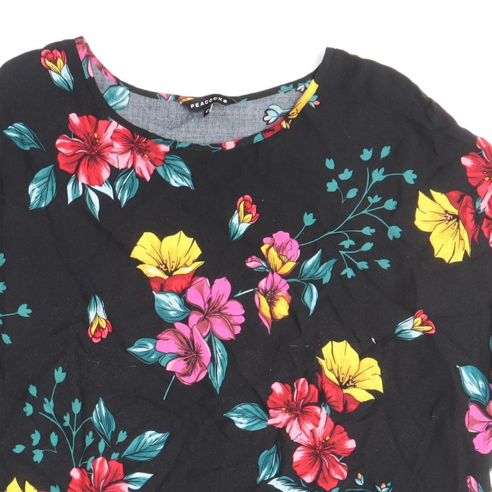 Peacocks Womens Multicoloured Floral Viscose Basic Blouse Size 12 Scoop Neck