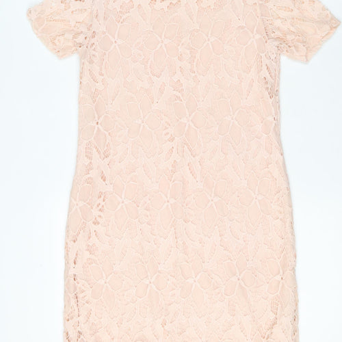 Peacocks Womens Pink Nylon Pencil Dress Size 10 Boat Neck Pullover - Cold Shoulder