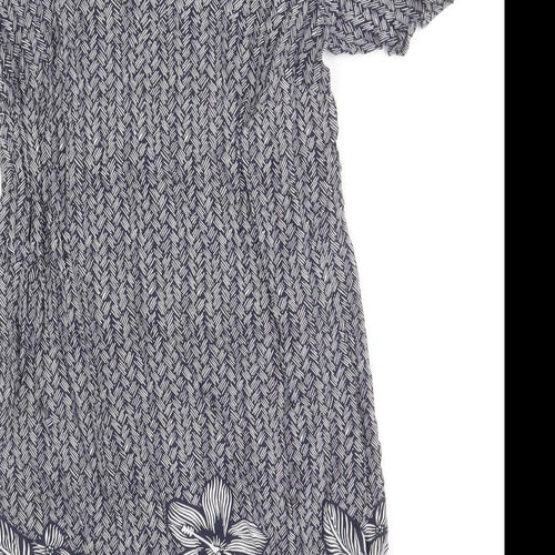 Papaya Womens Blue Floral Viscose A-Line Size 10 V-Neck Pullover