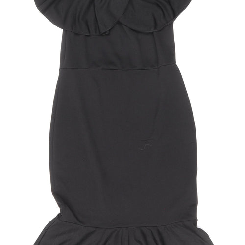 PRETTYLITTLETHING Womens Black Herringbone Polyester Mermaid Size 12 Off the Shoulder Pullover
