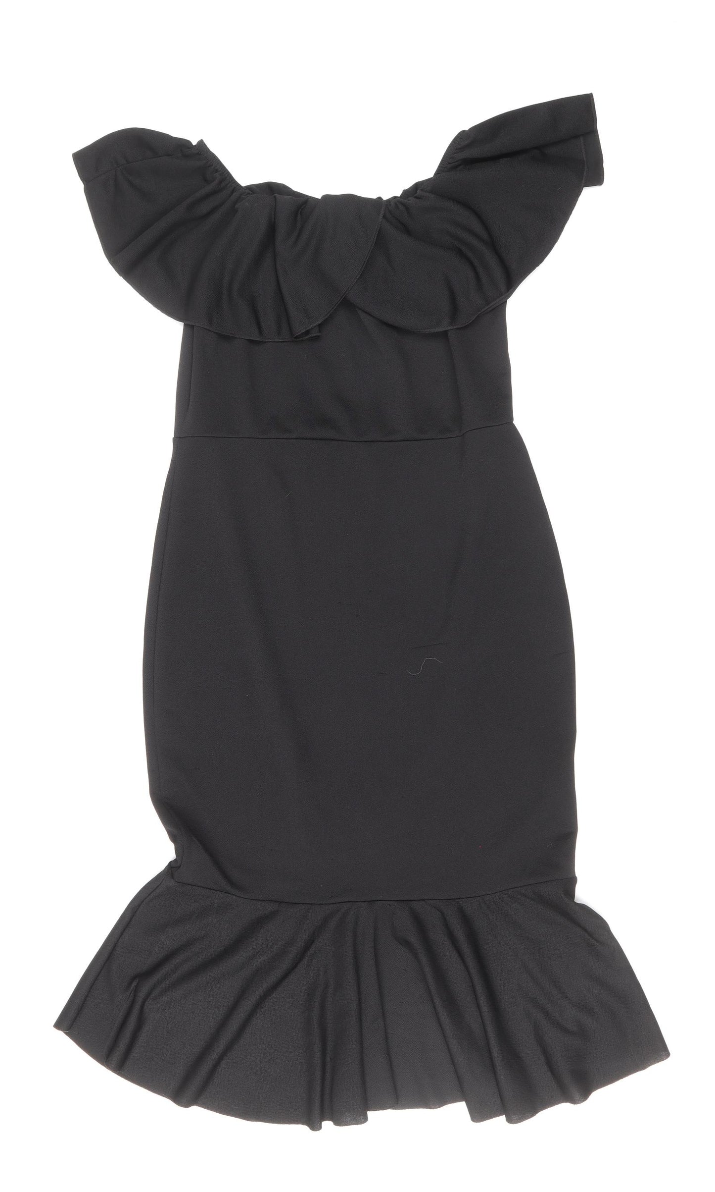 PRETTYLITTLETHING Womens Black Herringbone Polyester Mermaid Size 12 Off the Shoulder Pullover