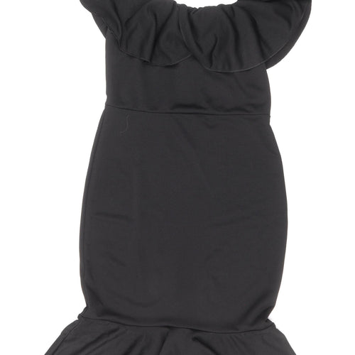 PRETTYLITTLETHING Womens Black Herringbone Polyester Mermaid Size 12 Off the Shoulder Pullover