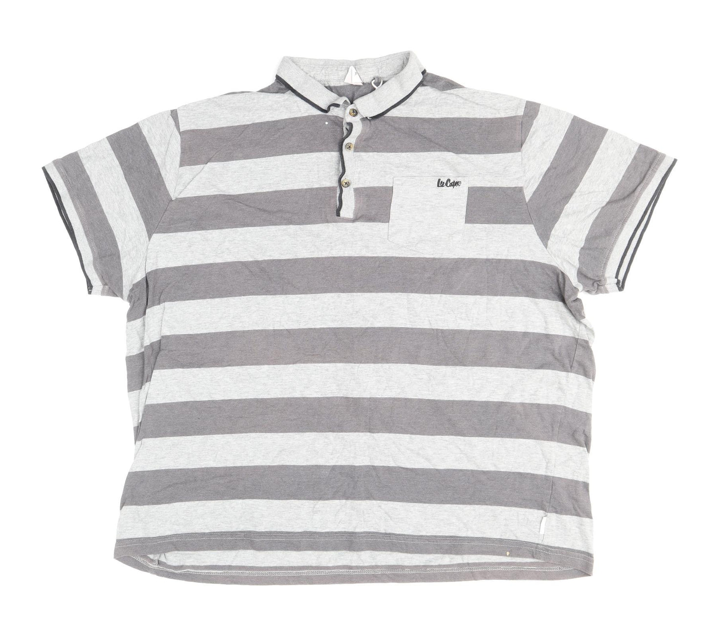 Lee Cooper Mens Grey Striped Cotton Polo Size 3XL Collared Button