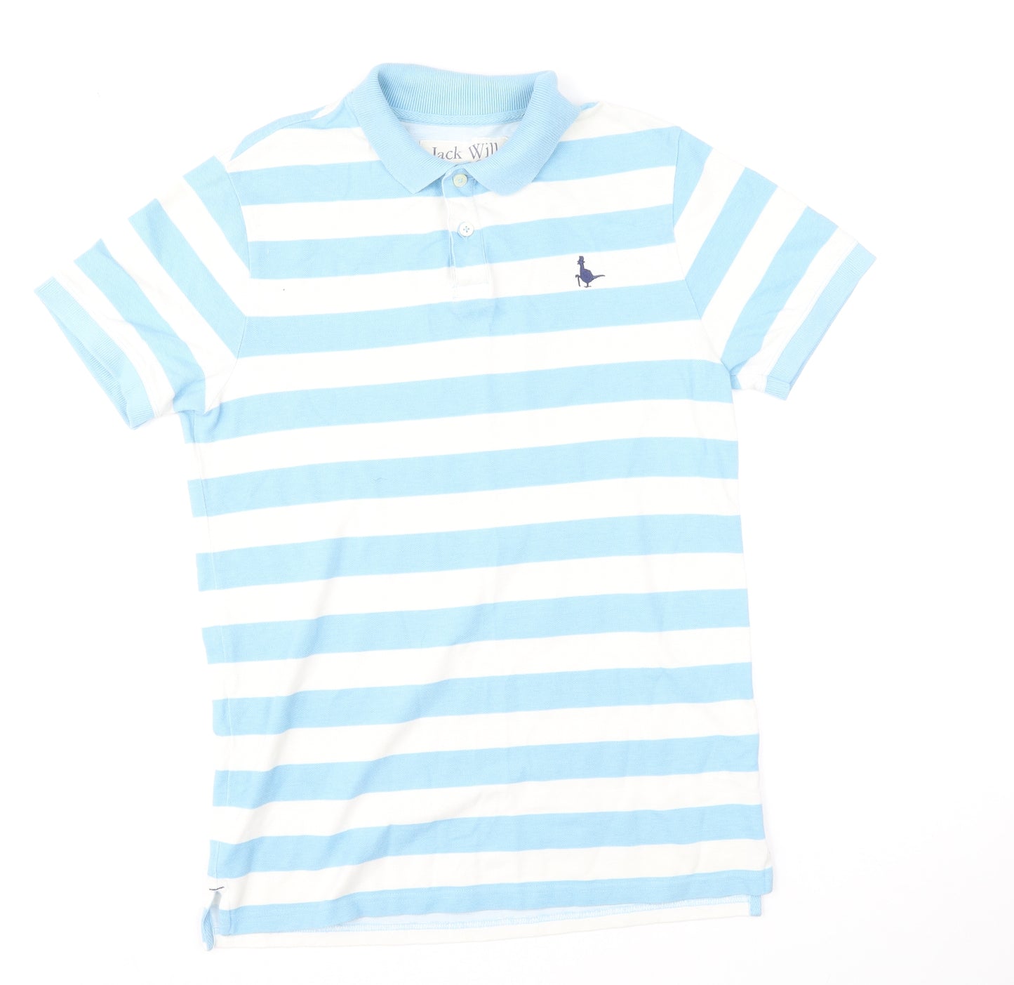 Jack Wills Mens Blue Striped 100% Cotton Polo Size S Collared Button