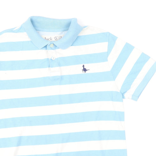 Jack Wills Mens Blue Striped 100% Cotton Polo Size S Collared Button