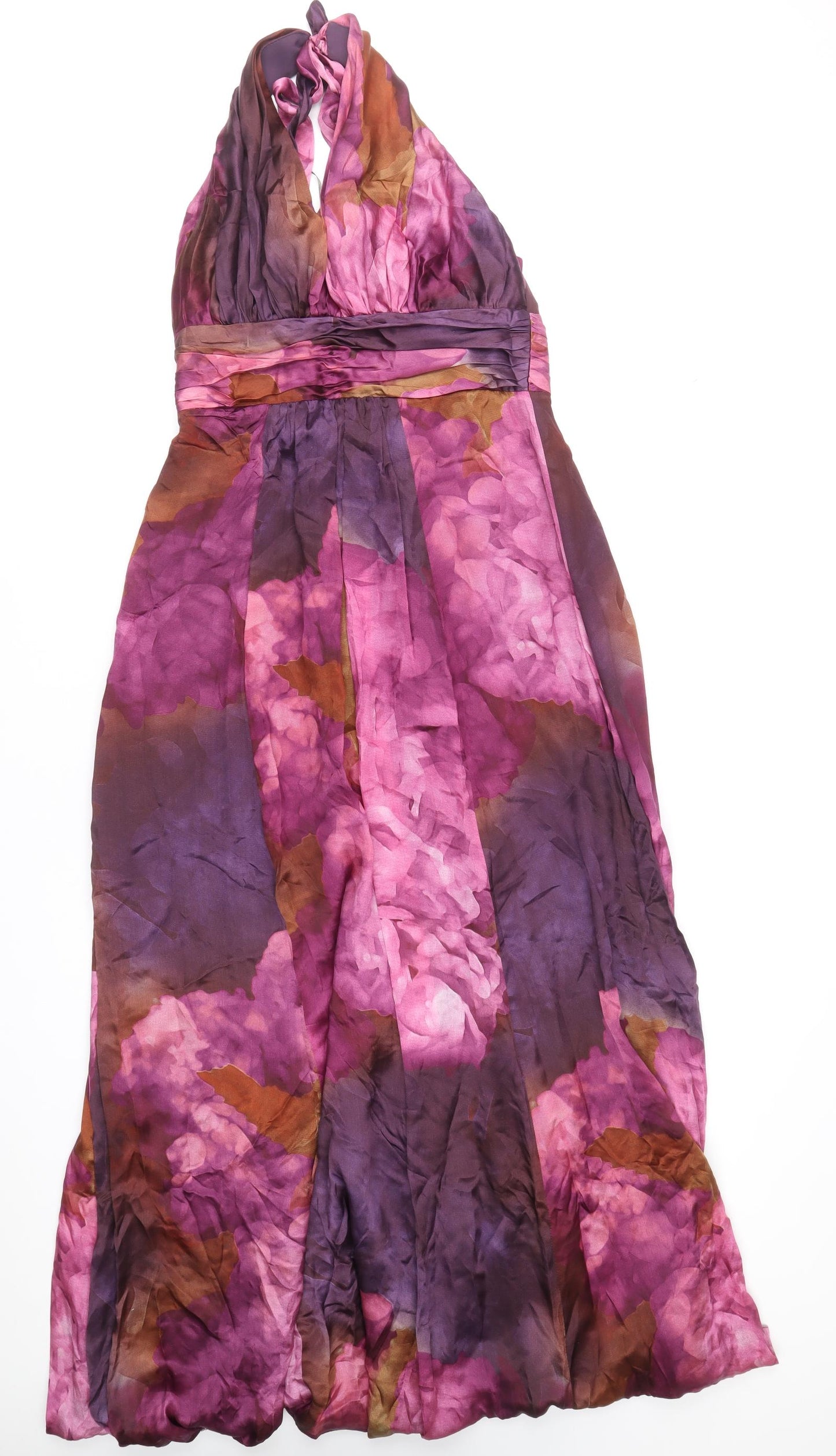 John Lewis Womens Multicoloured Geometric Silk Maxi Size 12 Halter Zip - Pleat Detail