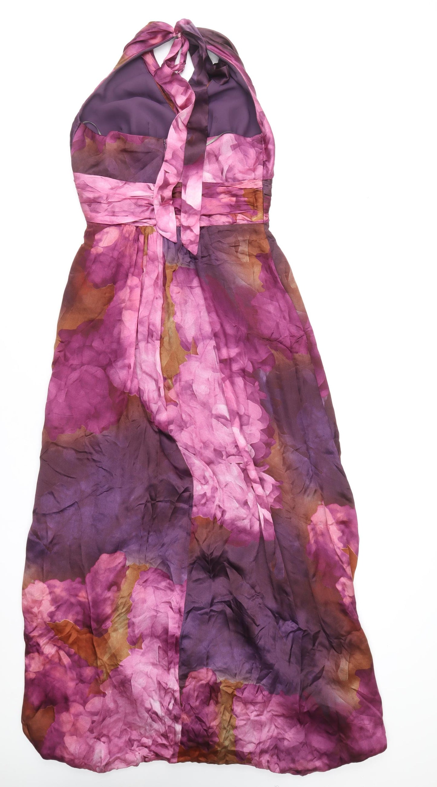 John Lewis Womens Multicoloured Geometric Silk Maxi Size 12 Halter Zip - Pleat Detail