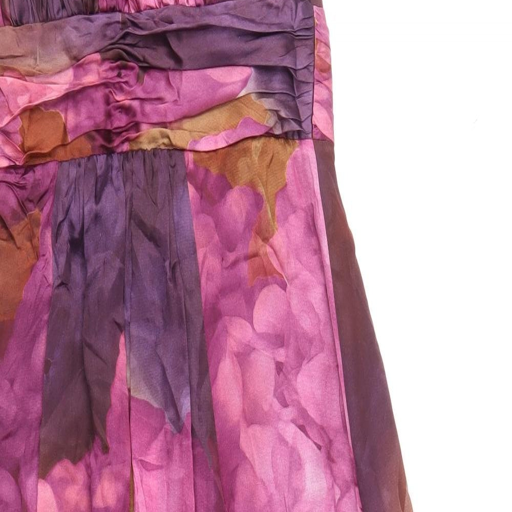 John Lewis Womens Multicoloured Geometric Silk Maxi Size 12 Halter Zip - Pleat Detail