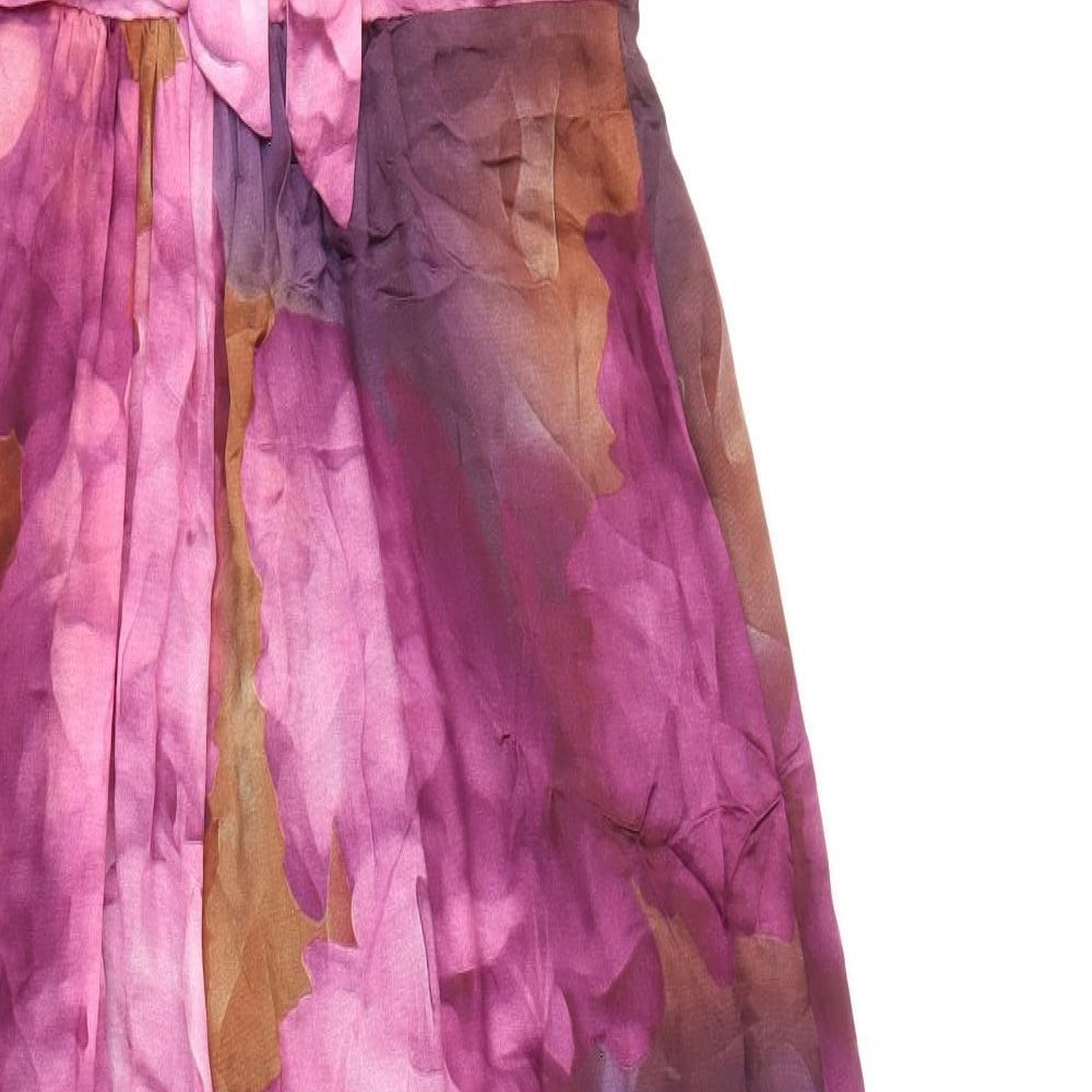 John Lewis Womens Multicoloured Geometric Silk Maxi Size 12 Halter Zip - Pleat Detail