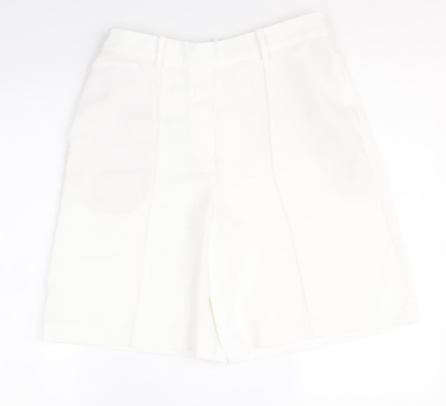 Marks and Spencer Womens White Polyester Chino Shorts Size 12 Regular Pull On