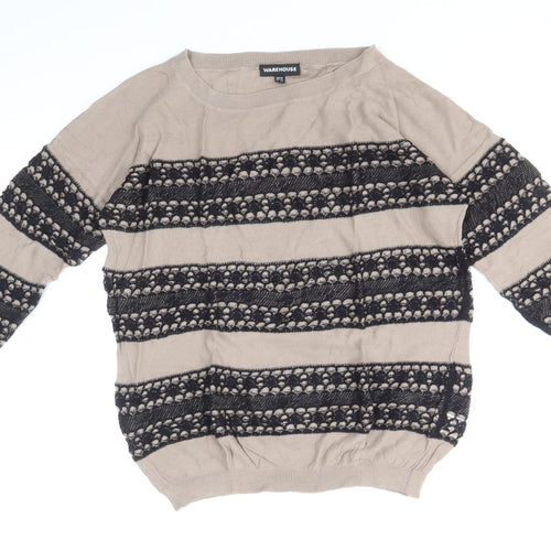 Warehouse Womens Brown Round Neck Floral Cotton Pullover Jumper Size 14