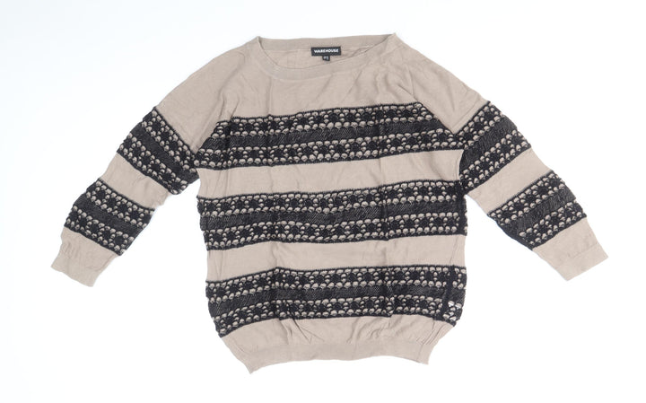 Warehouse Womens Brown Round Neck Floral Cotton Pullover Jumper Size 14