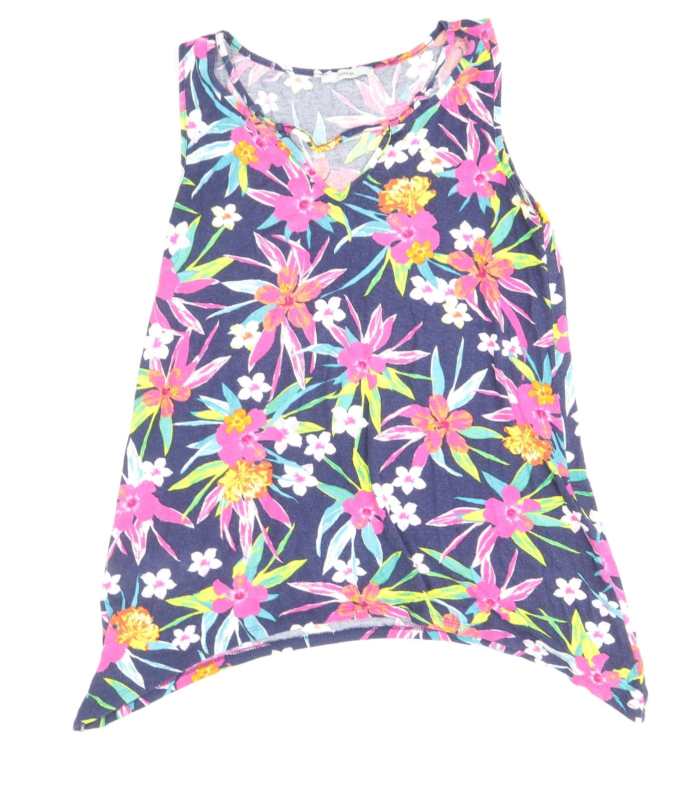 George Womens Multicoloured Floral Viscose Basic Tank Size 10 V-Neck