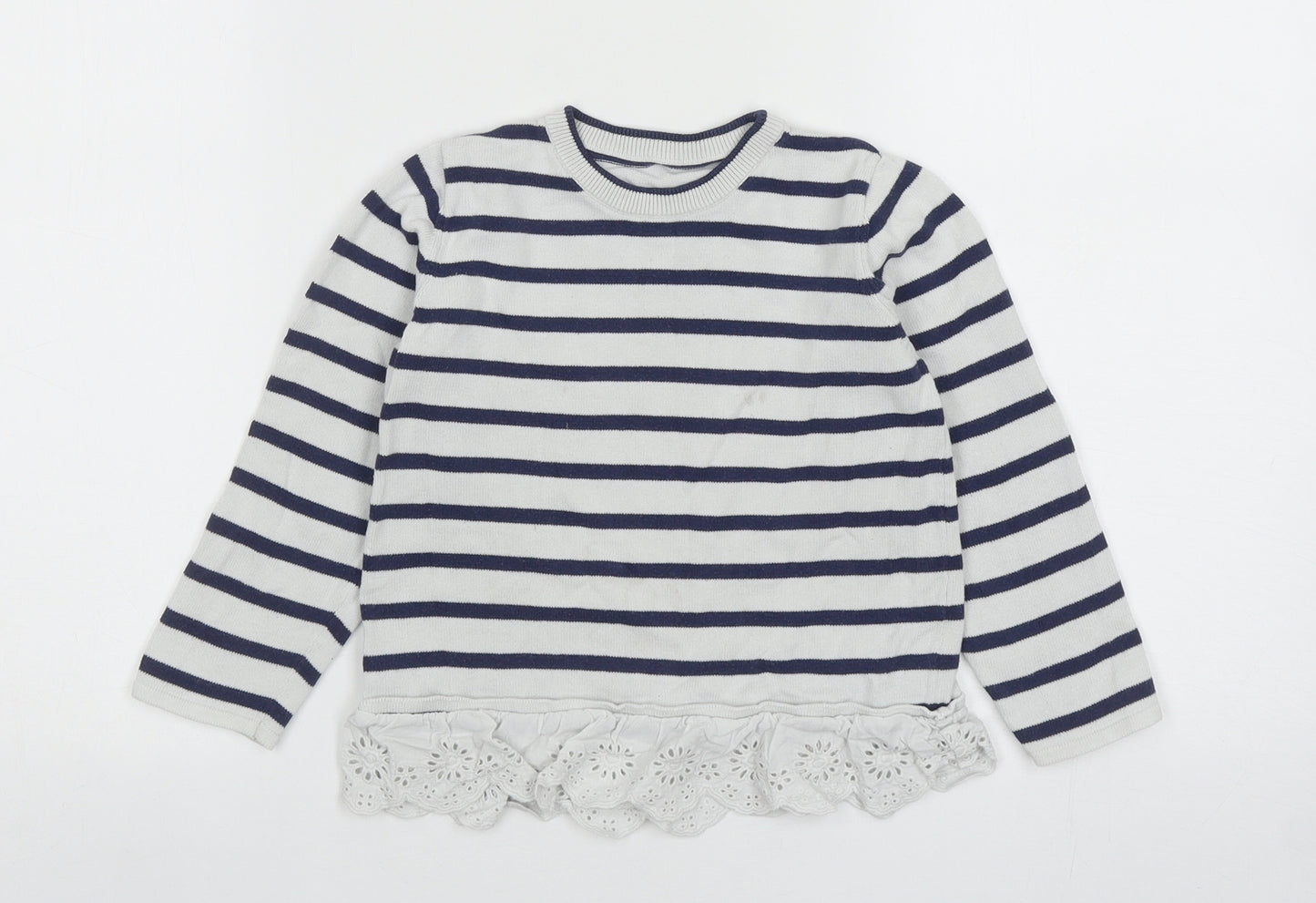 Matalan Girls Blue Round Neck Striped Cotton Pullover Jumper Size 4-5 Years Pullover