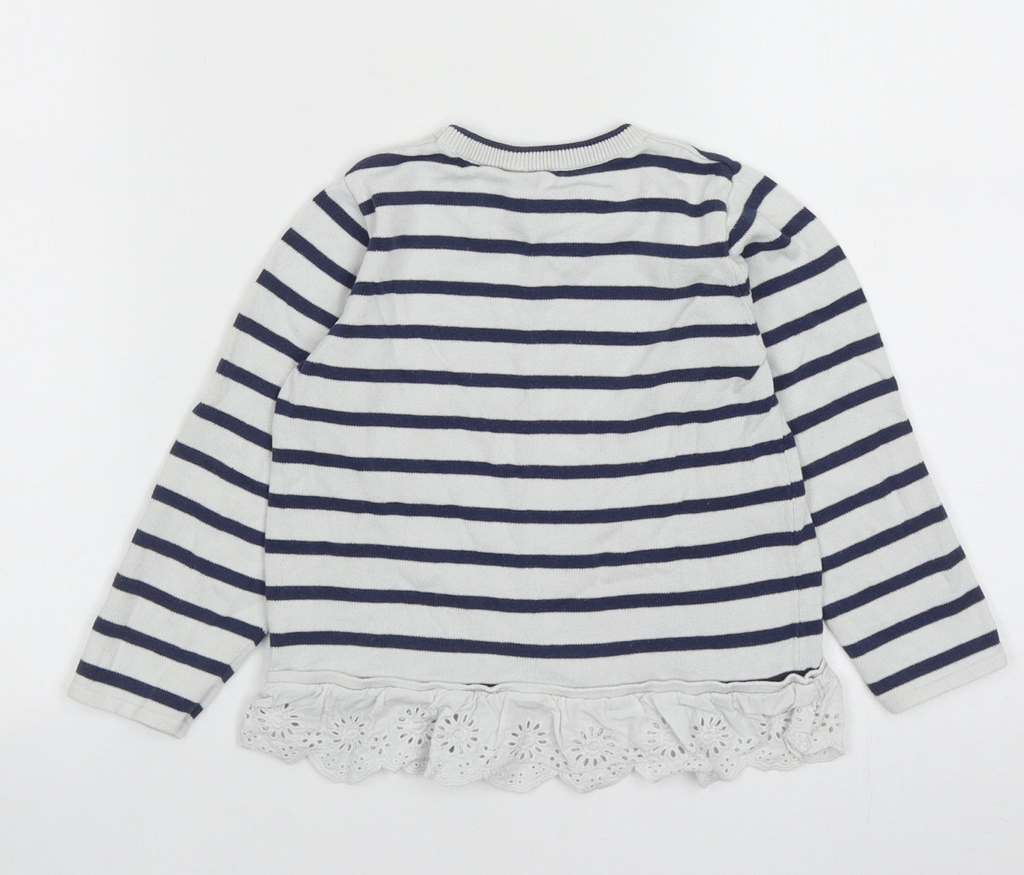 Matalan Girls Blue Round Neck Striped Cotton Pullover Jumper Size 4-5 Years Pullover