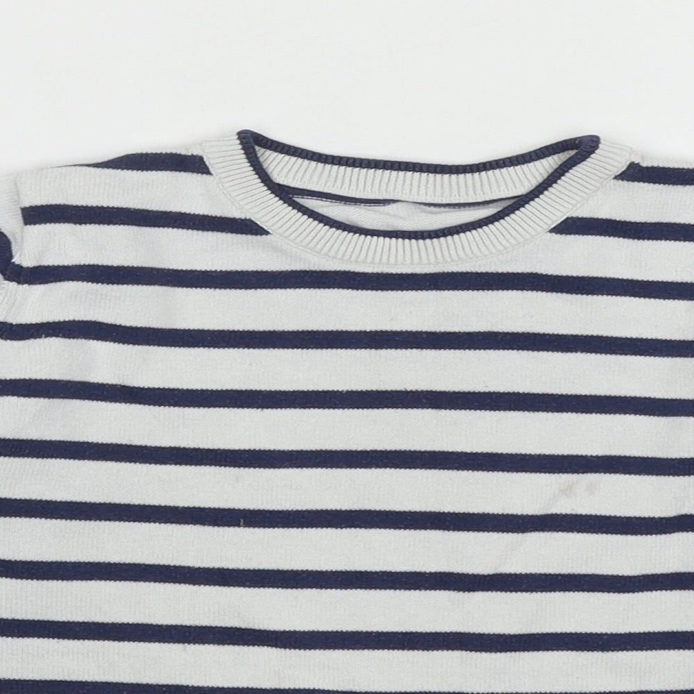 Matalan Girls Blue Round Neck Striped Cotton Pullover Jumper Size 4-5 Years Pullover