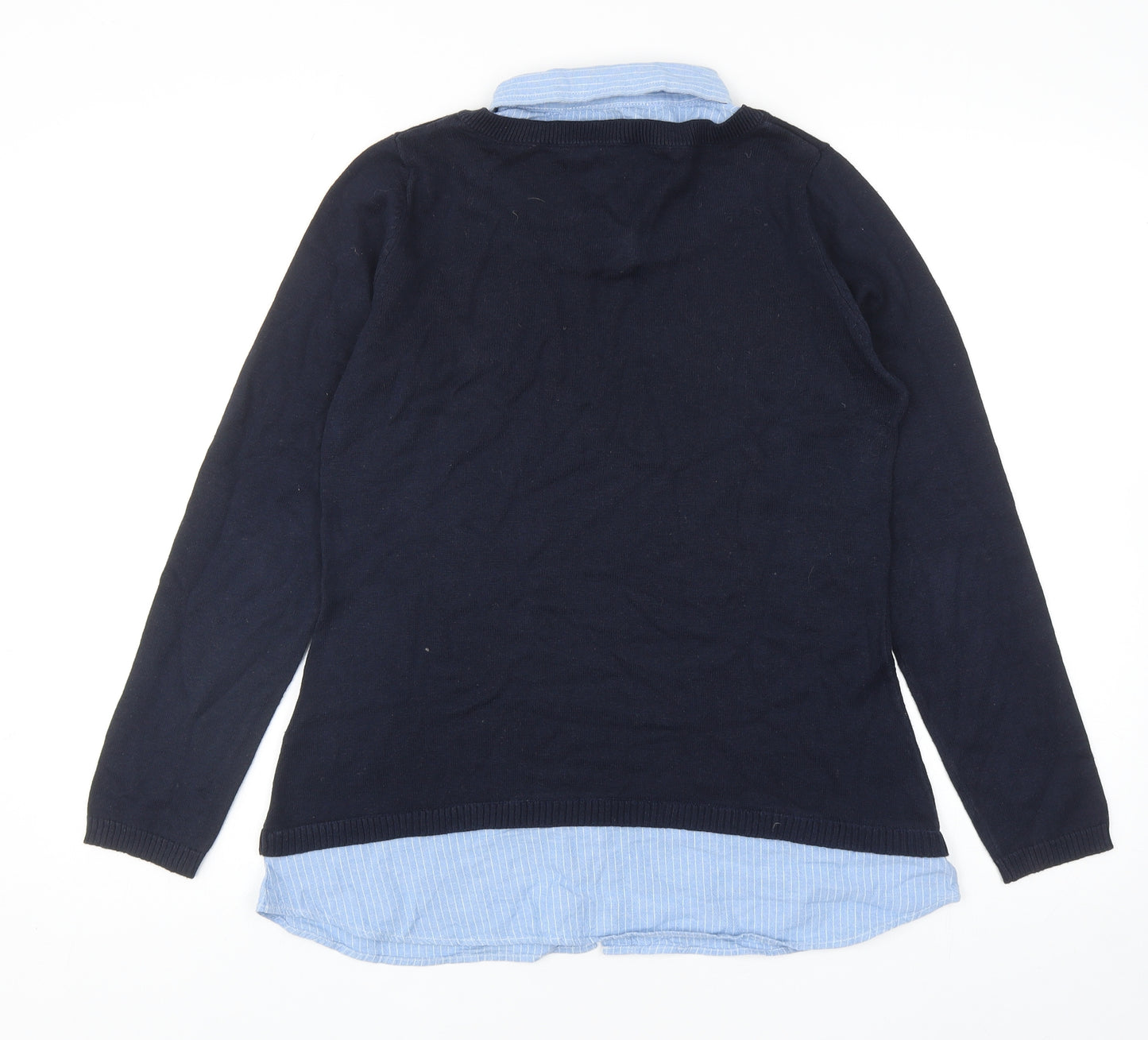 Dorothy Pekrins Womens Blue Round Neck Cotton Pullover Jumper Size 10 - Built in Shirt