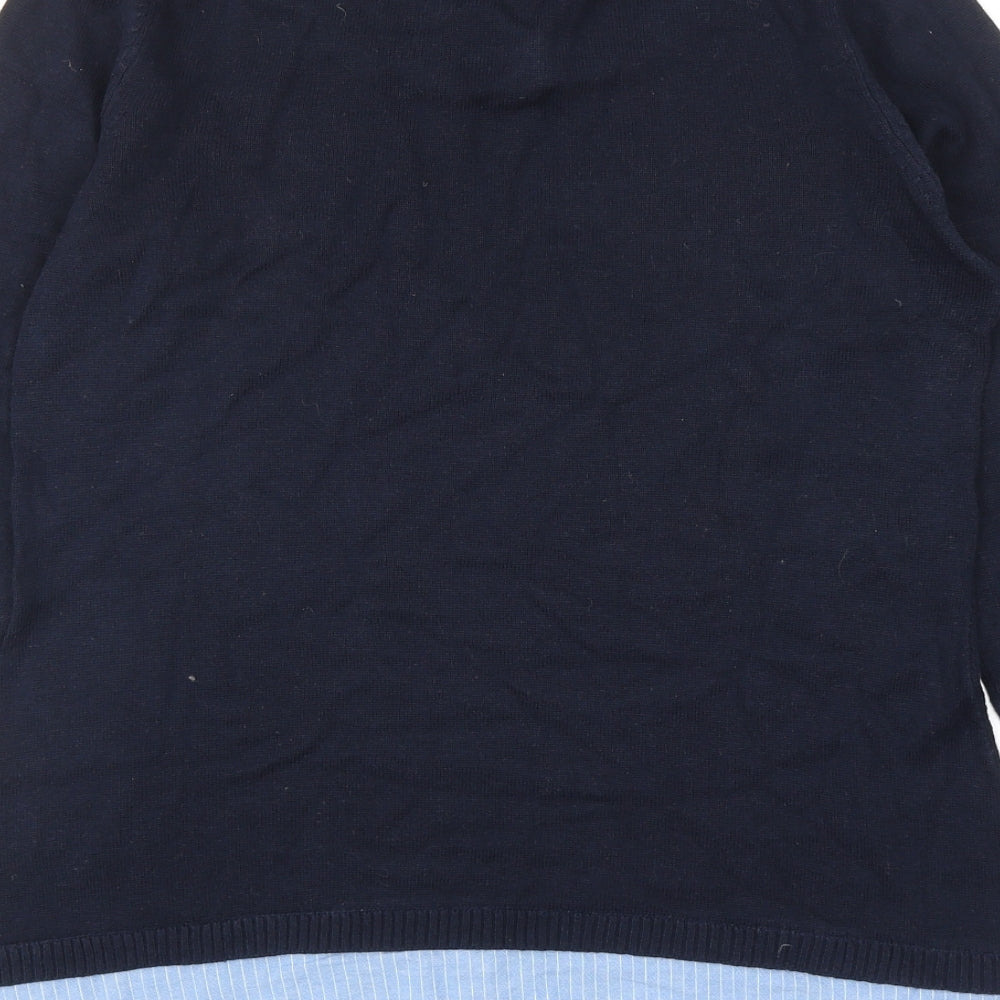 Dorothy Pekrins Womens Blue Round Neck Cotton Pullover Jumper Size 10 - Built in Shirt