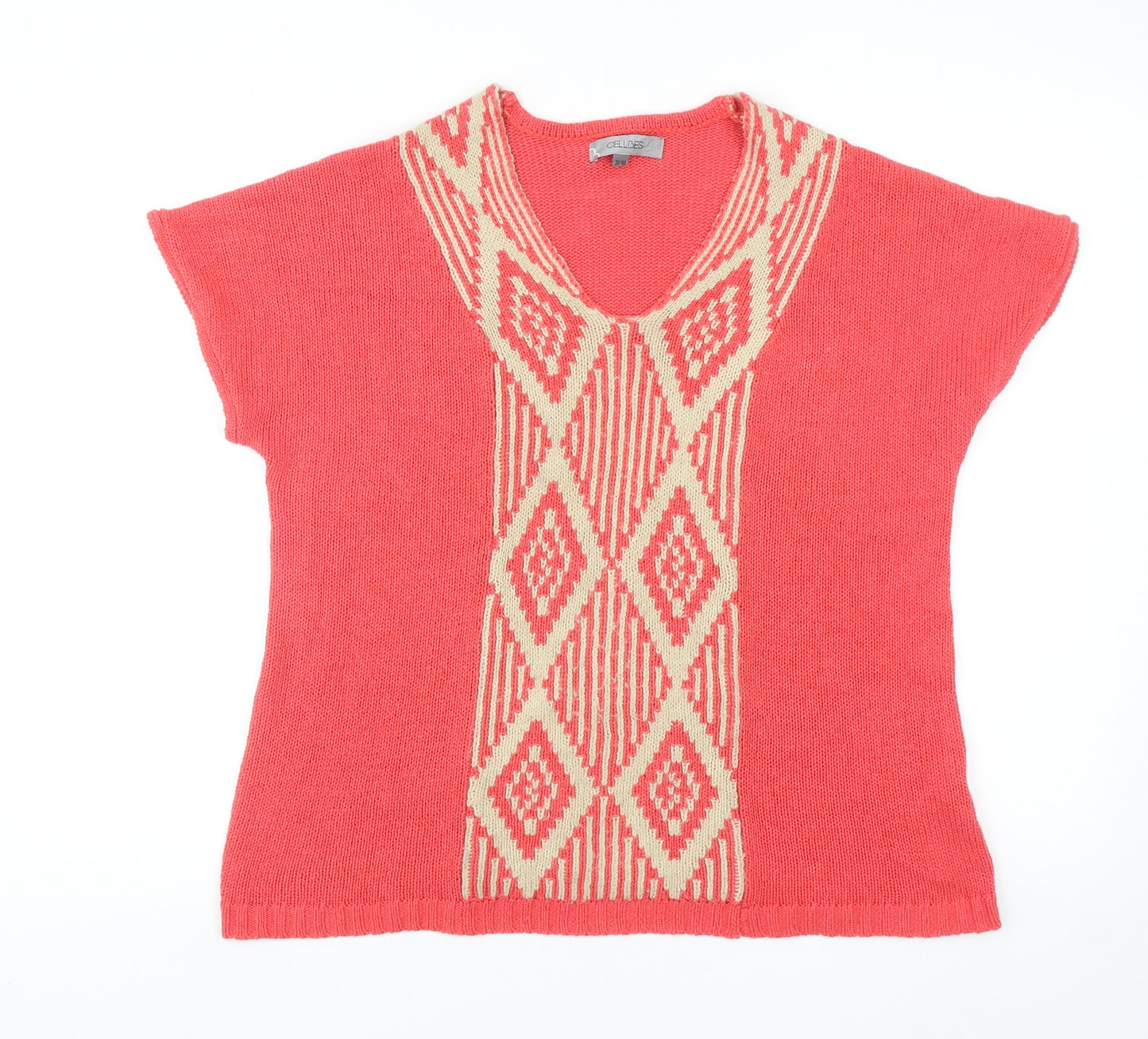 Cellbes Womens Red V-Neck Cotton Pullover Jumper Size 12