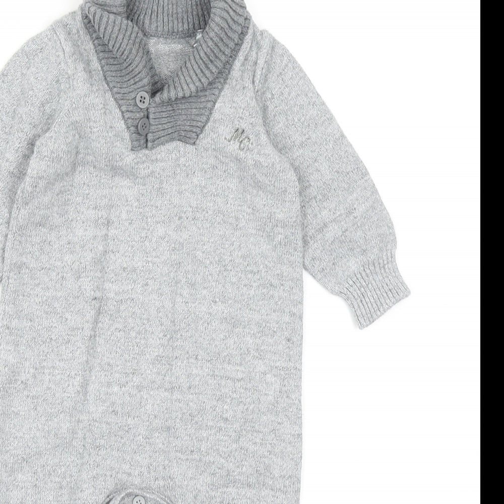 Mothercare Baby Grey Cotton Babygrow One-Piece Size 3-6 Months Button