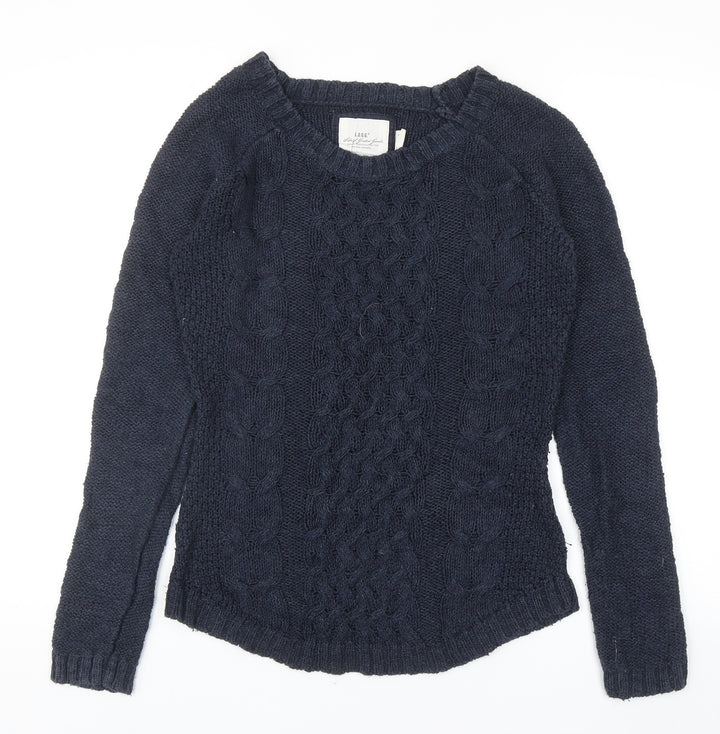 H&M Womens Blue Round Neck Cotton Pullover Jumper Size S