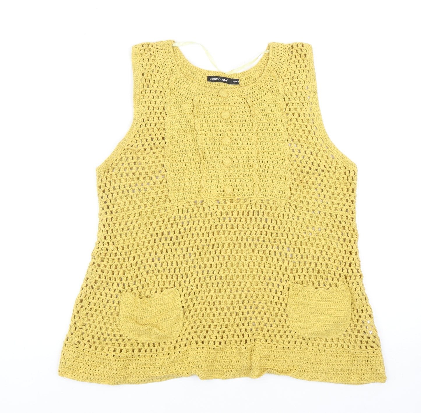 Atmosphere Womens Yellow Round Neck Cotton Vest Jumper Size 16