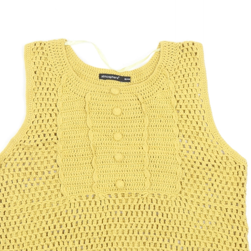 Atmosphere Womens Yellow Round Neck Cotton Vest Jumper Size 16