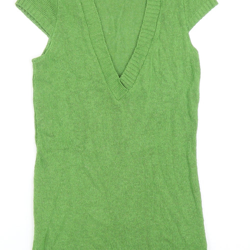 Topshop Womens Green V-Neck Acrylic Pullover Jumper Size 10