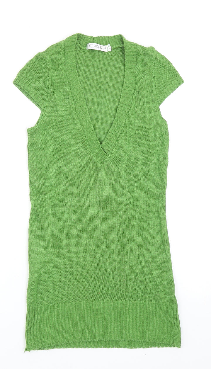 Topshop Womens Green V-Neck Acrylic Pullover Jumper Size 10