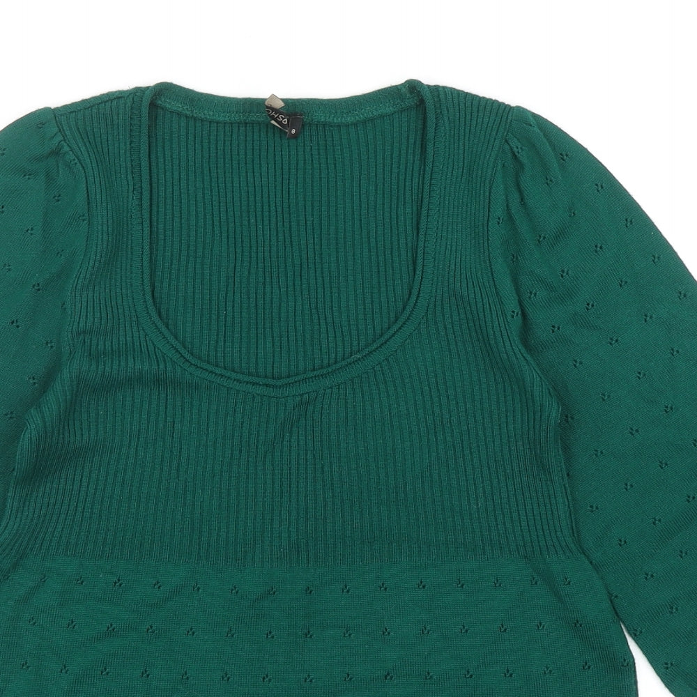 Topshop Womens Green Scoop Neck Acrylic Pullover Jumper Size 8