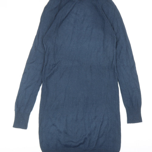 Peacocks Womens Blue Acrylic Jumper Dress Size 8 Roll Neck Pullover