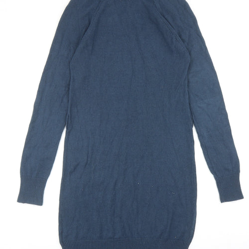 Peacocks Womens Blue Acrylic Jumper Dress Size 8 Roll Neck Pullover